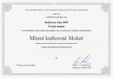 Diplom v soutěži Knihovna roku 2009