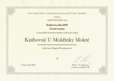 Čestné uznání Knihovna roku 2010