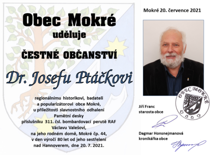 Čestné uznání dr. Josef Ptáček