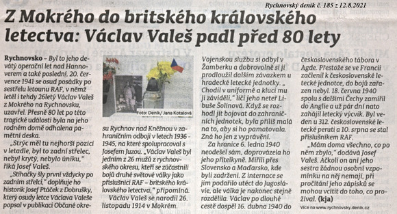 Rychnovský deník 12.8.2021 Václav Valeš